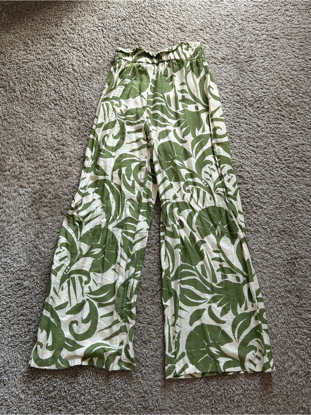 wide leg green and white printed beach pants